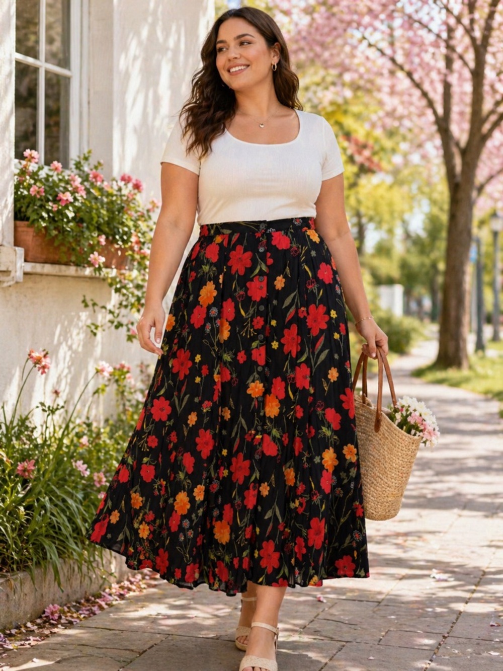 Floral Black Skirt